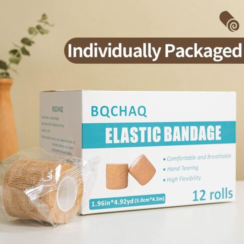ضمادة ذاتية اللصق، شريط طبي، ضمادات مرنة مرنة قابلة للتنفس، إسعافات أولية غير منسوجة، تمارين التمدد، والالتواء والتورم في الكاحل، رياضات 2 بوصة × 5 ياردات، 12 حزمة in Kuwait