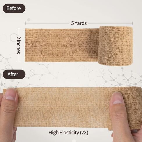 ضمادة ذاتية اللصق، شريط طبي، ضمادات مرنة مرنة قابلة للتنفس، إسعافات أولية غير منسوجة، تمارين التمدد، والالتواء والتورم في الكاحل، رياضات 2 بوصة × 5 ياردات، 12 حزمة in Kuwait