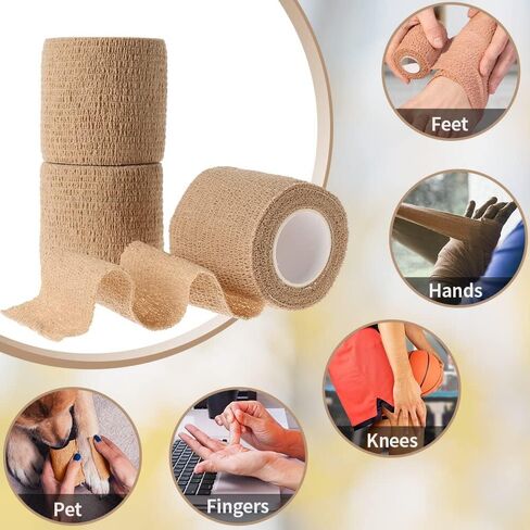ضمادة ذاتية اللصق، شريط طبي، ضمادات مرنة مرنة قابلة للتنفس، إسعافات أولية غير منسوجة، تمارين التمدد، والالتواء والتورم في الكاحل، رياضات 2 بوصة × 5 ياردات، 12 حزمة in Kuwait