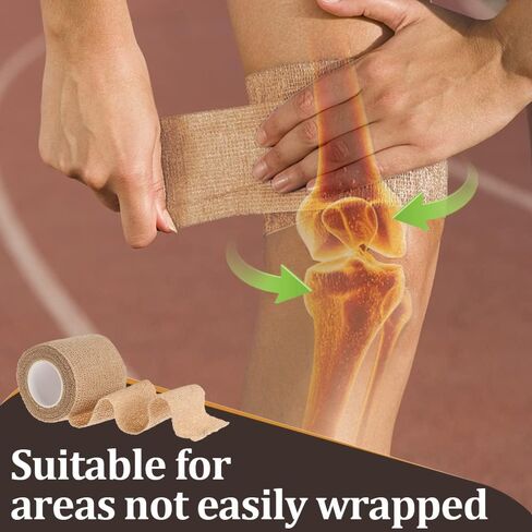 ضمادة ذاتية اللصق، شريط طبي، ضمادات مرنة مرنة قابلة للتنفس، إسعافات أولية غير منسوجة، تمارين التمدد، والالتواء والتورم في الكاحل، رياضات 2 بوصة × 5 ياردات، 12 حزمة in Kuwait