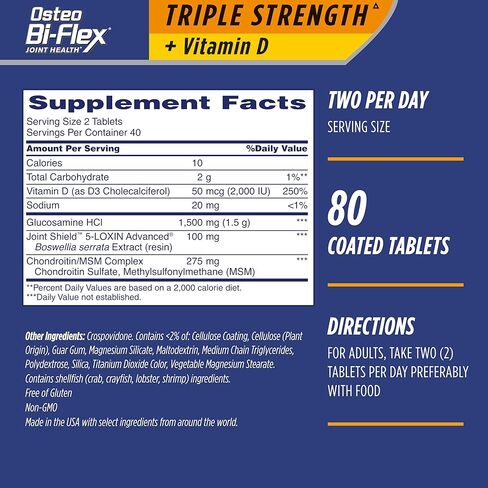 Osteo Bi-Flex Triple Strength(5) with Vitamin D Glucosamine Chondroitin Joint Health Supplement, Coated Tablets, 80 Count in Kuwait