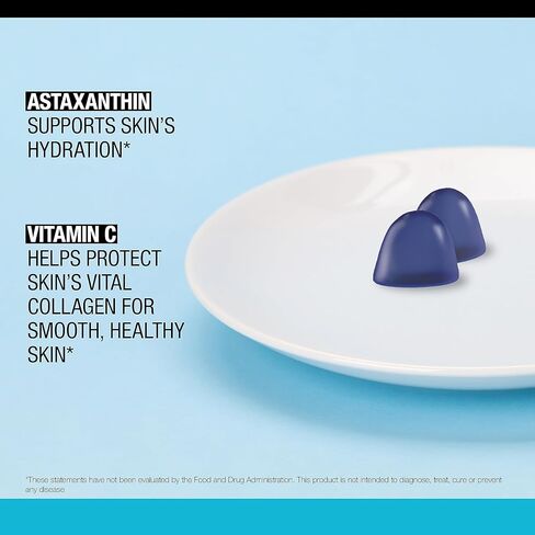 نيوتروجينا ترطيب البشرة أستازانتين غائر مع فيتامين C، مكملات العناية بالبشرة للبشرة الرطبة والناعمة والصحية، علكات يومية مضادة للأكسدة لصحة البشرة، نكهة التوت، 60 قيراط in Kuwait