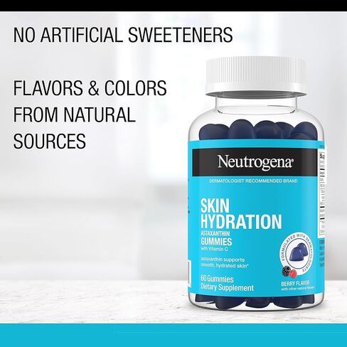 نيوتروجينا ترطيب البشرة أستازانتين غائر مع فيتامين C، مكملات العناية بالبشرة للبشرة الرطبة والناعمة والصحية، علكات يومية مضادة للأكسدة لصحة البشرة، نكهة التوت، 60 قيراط in Kuwait