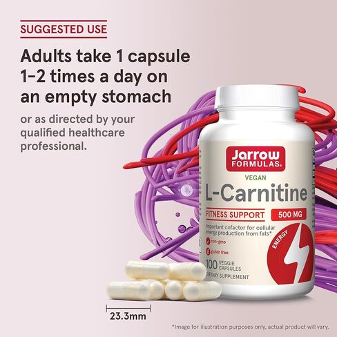 صيغ جارو إل-كارنيتين 500 ملغ - عامل مساعد مهم لإنتاج الطاقة (ATP) من الدهون - مكمل مضاد للأكسدة لإنتاج الطاقة - 100 كبسولة نباتية (عبوة من 12 قطعة) in Kuwait