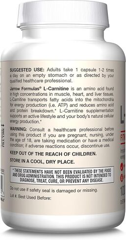 صيغ جارو إل-كارنيتين 500 ملغ - عامل مساعد مهم لإنتاج الطاقة (ATP) من الدهون - مكمل مضاد للأكسدة لإنتاج الطاقة - 100 كبسولة نباتية (عبوة من 12 قطعة) in Kuwait