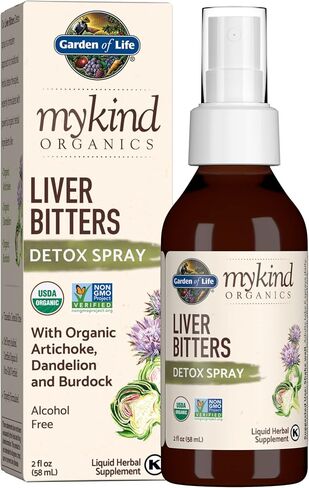 Garden of Life mykind Organics Liver Bitters Detox Spray, Liver Detox Herbal Bitters Artichoke Dandelion Burdock in Apple Cider Vinegar, Liver Cleanse Supplements for Digestive Health, 2 fl oz Liquid in Saudi Arabia