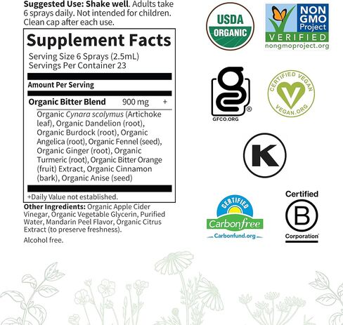 Garden of Life mykind Organics Liver Bitters Detox Spray, Liver Detox Herbal Bitters Artichoke Dandelion Burdock in Apple Cider Vinegar, Liver Cleanse Supplements for Digestive Health, 2 fl oz Liquid in Saudi Arabia