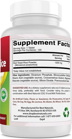 Best Naturals Red Yeast Rice Cholesterol Support 1200 mg (Non-GMO) 120 Tablets in Saudi Arabia