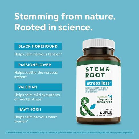 مكملات عشبية أقل إجهادًا للجذع والجذور مصنوعة من الزعرور، ونبات الحشيش الأسود، وزهرة العاطفة، وحشيشة الهر - تدعم الجهاز العصبي والتوازن العاطفي، وكبسولات الهدوء والاسترخاء - 30 قيراطًا in Kuwait