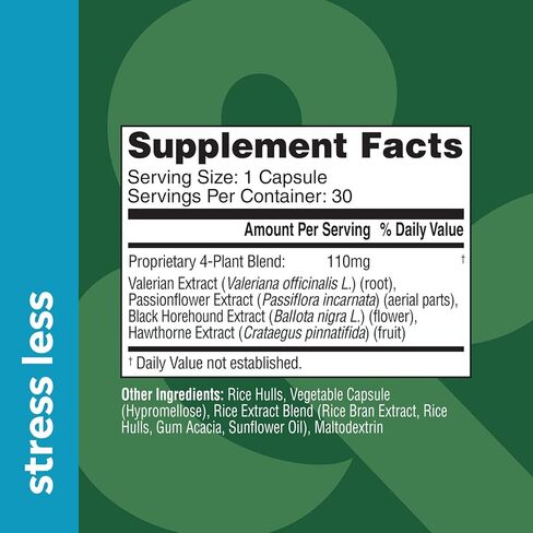 مكملات عشبية أقل إجهادًا للجذع والجذور مصنوعة من الزعرور، ونبات الحشيش الأسود، وزهرة العاطفة، وحشيشة الهر - تدعم الجهاز العصبي والتوازن العاطفي، وكبسولات الهدوء والاسترخاء - 30 قيراطًا in Kuwait