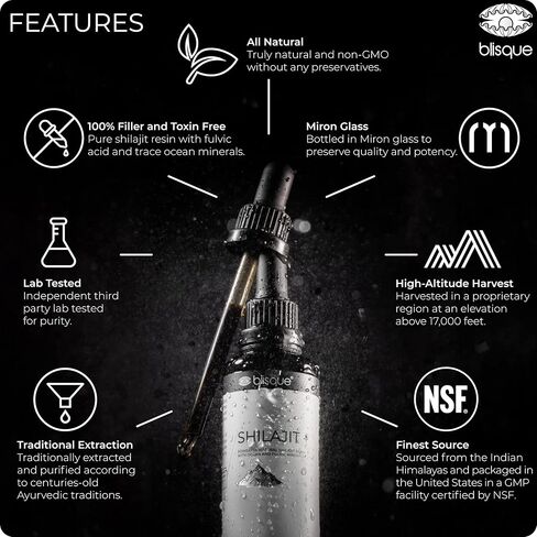 بلسك - قطرات معدنية من راتنج شيلاجيت الهيمالايا | نقي، طبيعي، عضوي | يحتوي على حمض الفولفيك والمعادن النزرة | 2 أونصة سائلة (3 عبوات) in Kuwait
