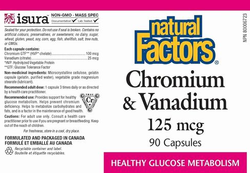 Natural Factors, الكروم والفاناديوم 125 ميكروجرام، يدعم التمثيل الغذائي الصحي، 90 كبسولة in Saudi Arabia