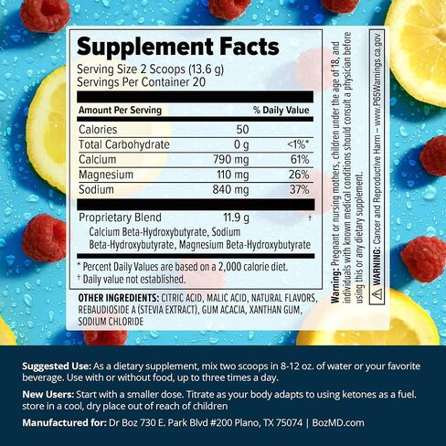 Boz Raspberry Lemonade [244g] Keto BHB Powder - مكمل الكيتونات الخارجية - أفضل مكمل كيتو لإنقاص الوزن - Keto Shake in Kuwait