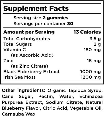 OMEO Dr. TJI Elderberry Sea Moss Gummies، سمبوكوس عضوي، فيتامين C والزنك، علكات دعم المناعة ومكملات الغدة الدرقية، علكات طحالب البحر للبالغين والأطفال، 60 قطعة علكات مناعة in Kuwait