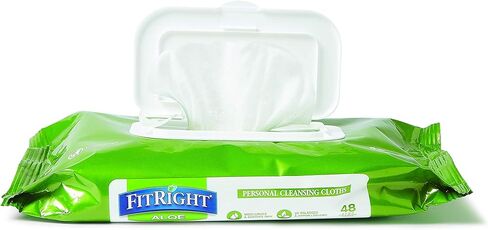 مناديل قماشية للتنظيف الشخصي من ميدلاين فيت رايت ألو، معطرة، عبوة من 48 قطعة، مناديل مبللة كبيرة للكبار مقاس 8 × 12 بوصة in Kuwait
