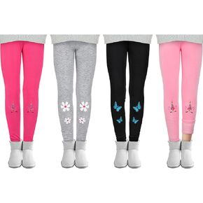 Cooraby 4 Pack Girls Winter Fleece Lined Leggings Girls Thick Warm Leggings Stretchy Thermal Tights Kid Winter Printed Pants