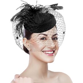 Pillbox Hat with Veil Vintage Fascinators for Women Tea Party Bridal Wedding Halloween