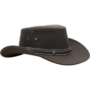 SideWinder Australian Leather Cowboy Hat Bush Aussie Style Summer Western Outback Black and Brown