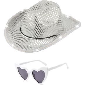White Light Up Cowgirl Hat with Glasses - Space Cowboy Hat For Women - Halloween Disco Rodeo Party Hats Costume Accessories in Kuwait