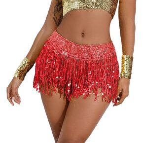 Women’s Sequins Tassel Skirts Shorts Sparkly Fringe Skirts Bottoms Disco Dance Clubwear Festival Rave Outfit