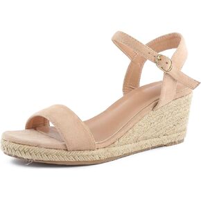 صنادل DREAMCIA Espadrilles Strappy من الجلد السويدي بكعب عريض للنساء صنادل صيفية أنيقة بحزام الكاحل بإبزيم مفتوح من الأمام in Saudi Arabia