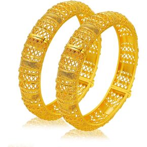 Ethlyn 2PCS/lot Dubai Arab Gold Jewelry 24K Gold Plated Bangles Bracelets for Women