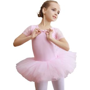 BoxMemory Girls Ballet Leotards Short Sleeve Dance Camisole Dress Skirted Ballerina Outfits(Toddler/Little Girl/Big Girl)