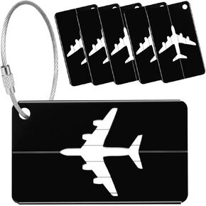 Yizhet Luggage Tags, 6 Pack Aluminium Alloy Suitcase Tag, 6 Colors Travel Labels Set with Steel Loop and ID Luggage Tags for Suitcases(BlackA, Green, Blue, Silver, Gold, Red)