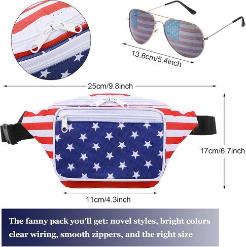 American Flag Fanny Pack Waist Bag Red White and Blue Headband Wristband Socks USA Sunglasses for Women Men Patriotic Outfits Labor Day Independence Celebration Party 4th of July Accessories in Saudi Arabia