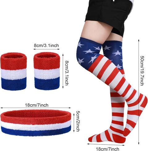 American Flag Fanny Pack Waist Bag Red White and Blue Headband Wristband Socks USA Sunglasses for Women Men Patriotic Outfits Labor Day Independence Celebration Party 4th of July Accessories in Saudi Arabia