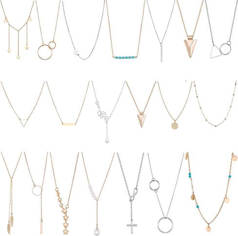 TAMHOO 20 جهاز كمبيوتر شخصى متعددة DIY الطبقات قلادة قلادة للنساء مع عملة مثير القمر ستار متعدد الطبقات سلسلة قلادة Y القلائد مجموعة قابل للتعديل الذهب والفضة شريط قلادة Y قلادة للمراهقات الفتيات النساء in Kuwait
