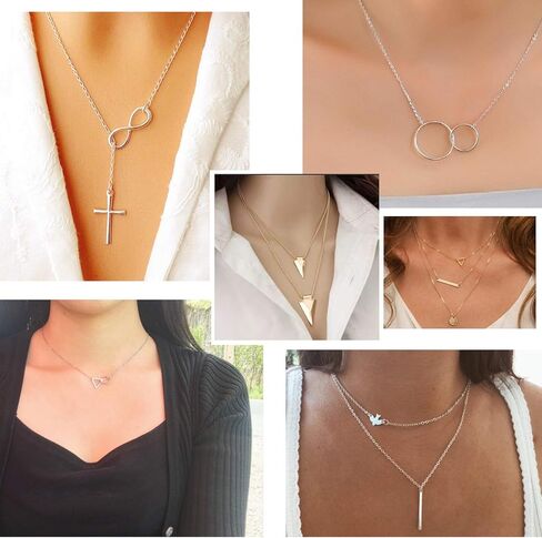 TAMHOO 20 جهاز كمبيوتر شخصى متعددة DIY الطبقات قلادة قلادة للنساء مع عملة مثير القمر ستار متعدد الطبقات سلسلة قلادة Y القلائد مجموعة قابل للتعديل الذهب والفضة شريط قلادة Y قلادة للمراهقات الفتيات النساء in Kuwait