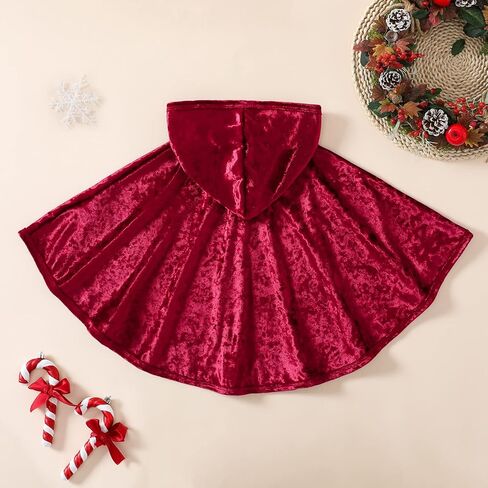 عباءة عيد الميلاد للفتيات الصغيرات، عباءة سانتا كلوز بقلنسوة، معطف كيب مخملي، ملابس تنكرية in Kuwait