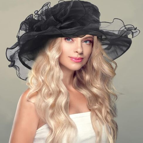 Ruphedy Women Derby Church Dress Fascinator Wide Brim Tea Party Wedding Hats S042b in Kuwait