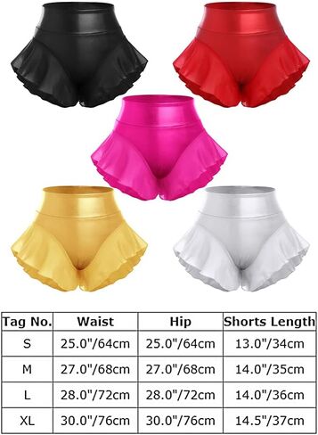 Womens Ruffle Shiny Rave Booty Shorts Dance Bottoms High Waist Mini Hot Pants Stage Yoga Active Dancewear in Saudi Arabia