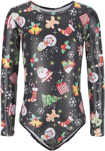 Ukyzddio Christmas Gymnastic Leotards for Girl Long Sleeve Athletic Dance Bodysuit Outfit in Kuwait