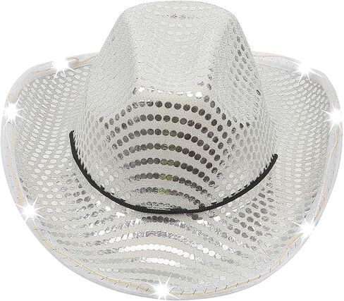 White Light Up Cowgirl Hat with Glasses - Space Cowboy Hat For Women - Halloween Disco Rodeo Party Hats Costume Accessories in Kuwait