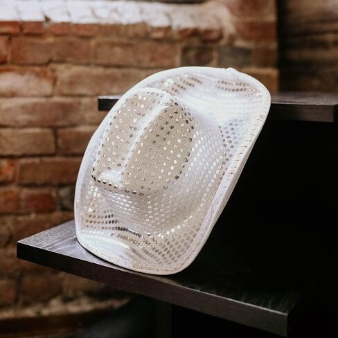 White Light Up Cowgirl Hat with Glasses - Space Cowboy Hat For Women - Halloween Disco Rodeo Party Hats Costume Accessories in Kuwait