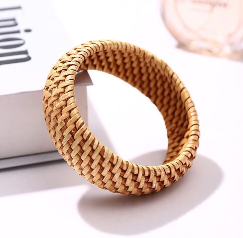 HEIDKRUEGER Rattan Bracelet For Women Girls Handmade Lightweight Straw Wicker Braid Woven Bangle Bracelet Summer Statement Chunky Bracelet (Fine B) in Kuwait
