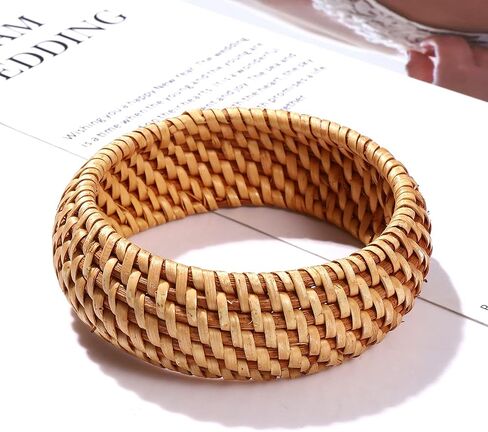 HEIDKRUEGER Rattan Bracelet For Women Girls Handmade Lightweight Straw Wicker Braid Woven Bangle Bracelet Summer Statement Chunky Bracelet (Fine B) in Kuwait
