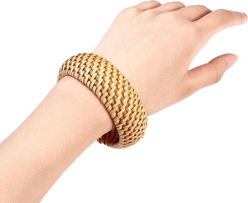 HEIDKRUEGER Rattan Bracelet For Women Girls Handmade Lightweight Straw Wicker Braid Woven Bangle Bracelet Summer Statement Chunky Bracelet (Fine B) in Kuwait