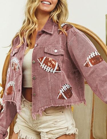 سترة Faleave النسائية المقصوصة لكرة القدم والترتر سروال قصير وأكمام طويلة معطف بحاشية خام ملابس خارجية in Kuwait