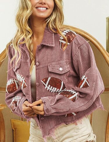 سترة Faleave النسائية المقصوصة لكرة القدم والترتر سروال قصير وأكمام طويلة معطف بحاشية خام ملابس خارجية in Kuwait