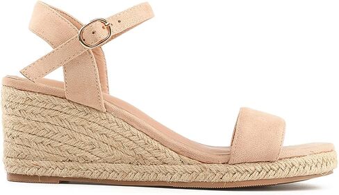 صنادل DREAMCIA Espadrilles Strappy من الجلد السويدي بكعب عريض للنساء صنادل صيفية أنيقة بحزام الكاحل بإبزيم مفتوح من الأمام in Kuwait