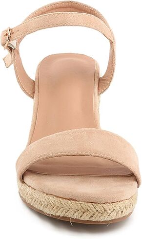 صنادل DREAMCIA Espadrilles Strappy من الجلد السويدي بكعب عريض للنساء صنادل صيفية أنيقة بحزام الكاحل بإبزيم مفتوح من الأمام in Kuwait