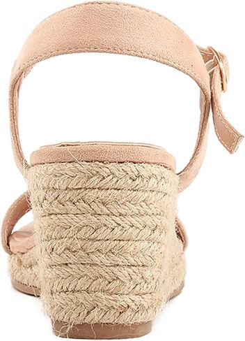 صنادل DREAMCIA Espadrilles Strappy من الجلد السويدي بكعب عريض للنساء صنادل صيفية أنيقة بحزام الكاحل بإبزيم مفتوح من الأمام in Kuwait