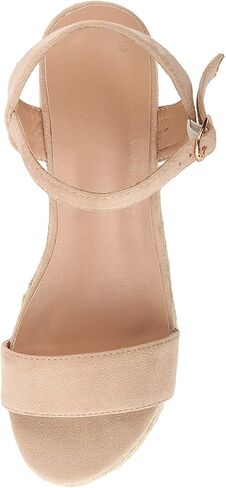 صنادل DREAMCIA Espadrilles Strappy من الجلد السويدي بكعب عريض للنساء صنادل صيفية أنيقة بحزام الكاحل بإبزيم مفتوح من الأمام in Kuwait