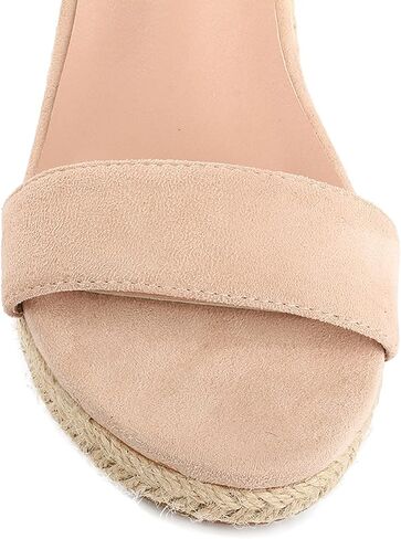 صنادل DREAMCIA Espadrilles Strappy من الجلد السويدي بكعب عريض للنساء صنادل صيفية أنيقة بحزام الكاحل بإبزيم مفتوح من الأمام in Kuwait