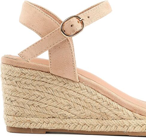 صنادل DREAMCIA Espadrilles Strappy من الجلد السويدي بكعب عريض للنساء صنادل صيفية أنيقة بحزام الكاحل بإبزيم مفتوح من الأمام in Kuwait