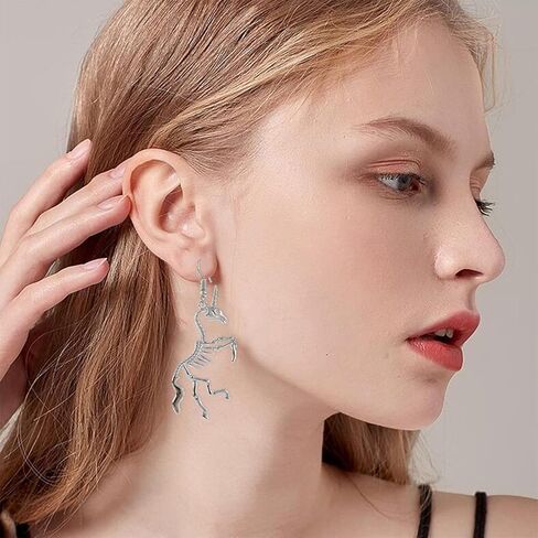 KaFu Unique Vintage punk stainless steel Silver Unicorn Stud Earrings for Women Girls Personality Hypoallergenic gothic skull Unicorn Skeleton Earrings Gifts for Daughter Birthday Party in Kuwait